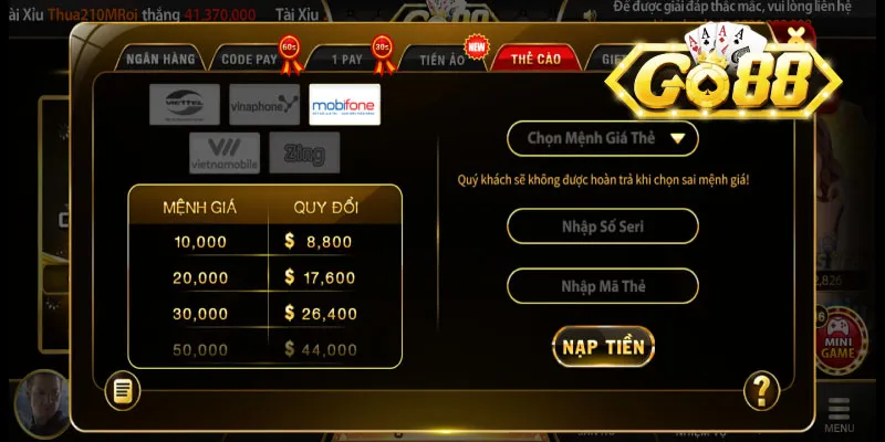 Khuyến mãi VIP Go88: Ưu đãi giá trị độc quyền 3 Nạp tiền tham gia khuyến mãi VIP Go88