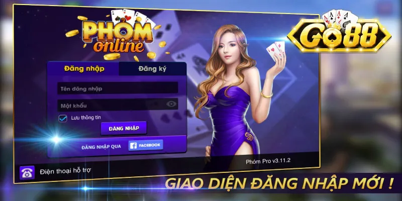 Đại chiến Phỏm tá lả Go88 - Cổng game bài đổi thưởng số 1 3 Giao diện đăng nhập phỏm tá lả Go88